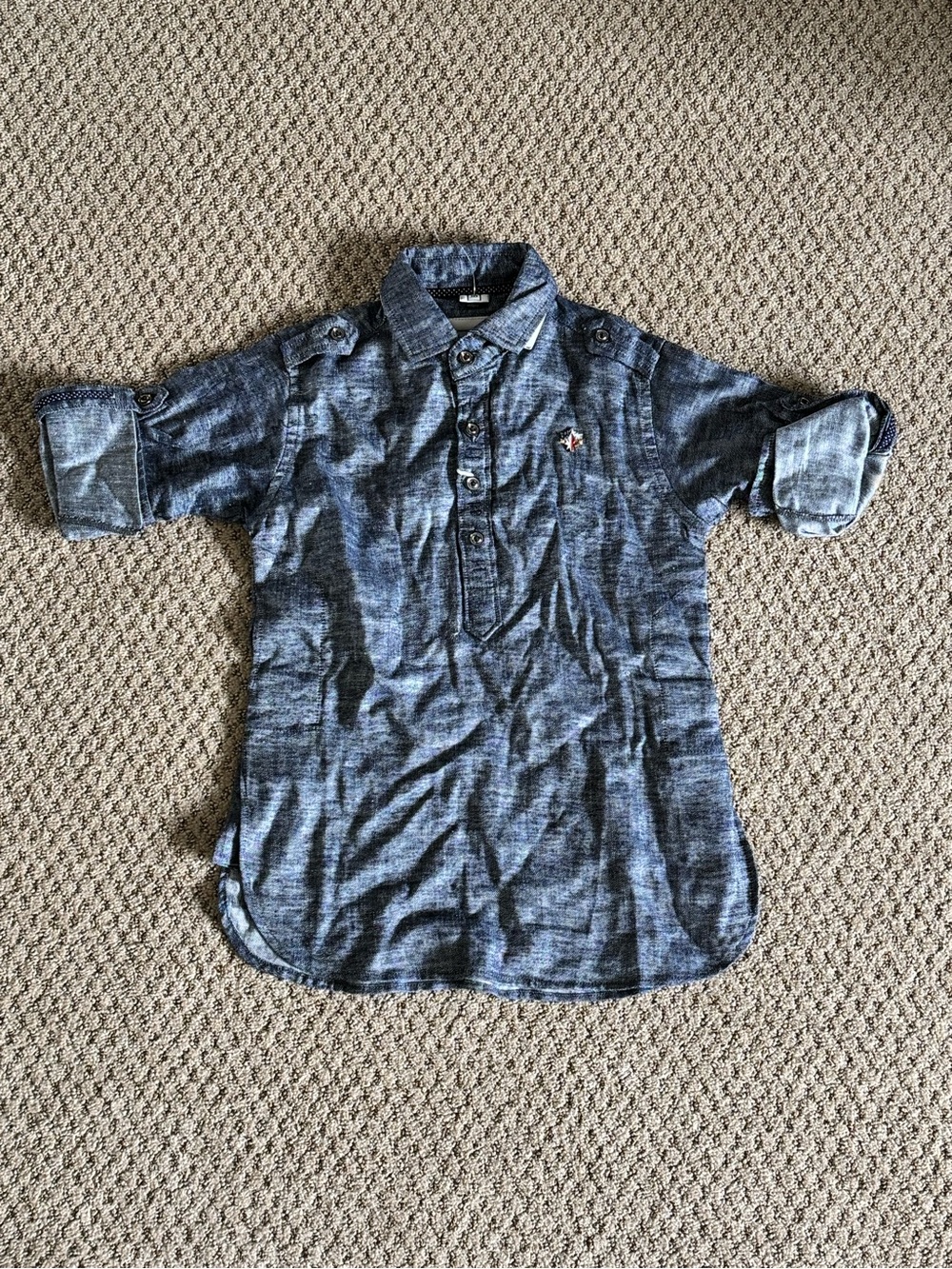Kids Blue Chambray Button-Down Tunic Shirt - Unbranded